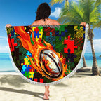Rabbitohs Autism Awareness Beach Blanket Puzzle Flames Rugby Ball