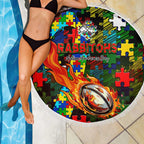 Rabbitohs Autism Awareness Beach Blanket Puzzle Flames Rugby Ball