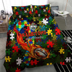 Rabbitohs Autism Awareness Bedding Set Puzzle Flames Rugby Ball