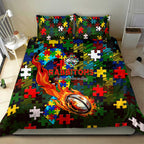 Rabbitohs Autism Awareness Bedding Set Puzzle Flames Rugby Ball