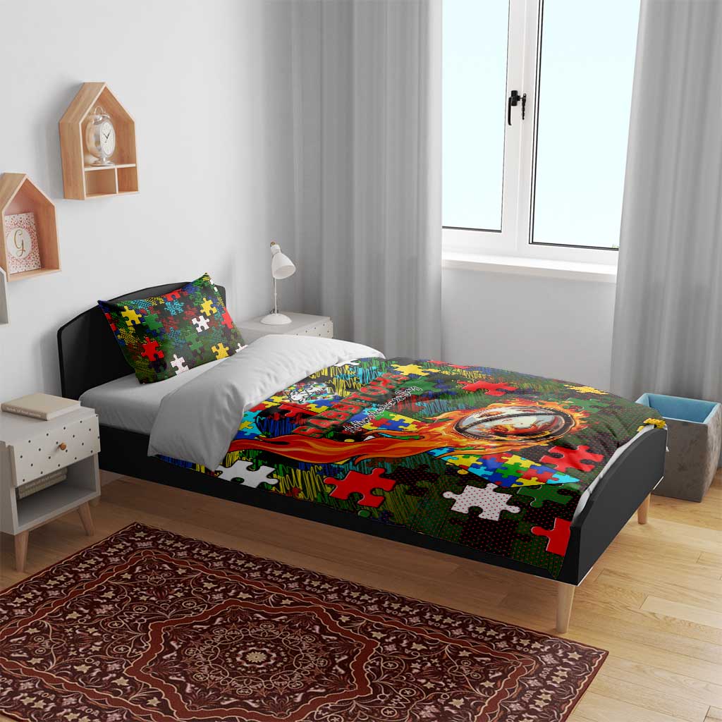 Rabbitohs Autism Awareness Bedding Set Puzzle Flames Rugby Ball