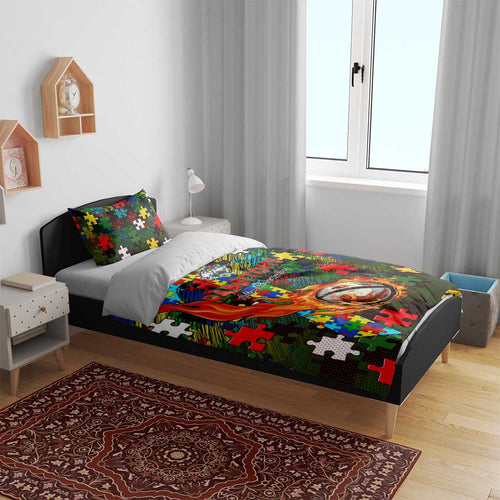 Rabbitohs Autism Awareness Bedding Set Puzzle Flames Rugby Ball