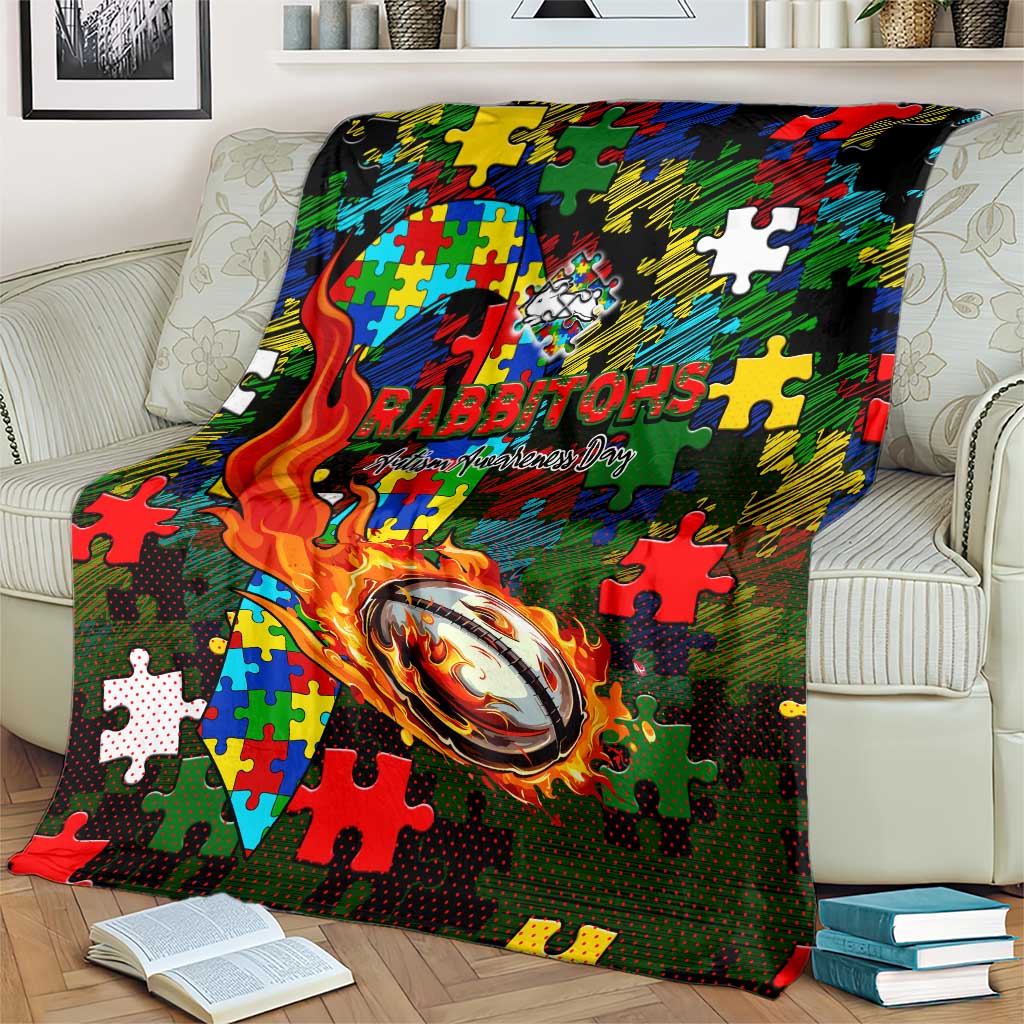Rabbitohs Autism Awareness Blanket Puzzle Flames Rugby Ball