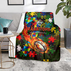 Rabbitohs Autism Awareness Blanket Puzzle Flames Rugby Ball
