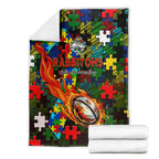Rabbitohs Autism Awareness Blanket Puzzle Flames Rugby Ball