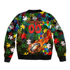 Rabbitohs Autism Awareness Bomber Jacket Puzzle Flames Rugby Ball