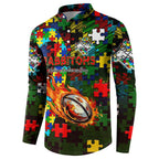 Rabbitohs Autism Awareness Button Sweatshirt Puzzle Flames Rugby Ball