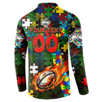 Rabbitohs Autism Awareness Button Sweatshirt Puzzle Flames Rugby Ball