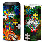 Rabbitohs Autism Awareness 4 in 1 Can Cooler Tumbler Puzzle Flames Rugby Ball