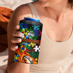 Rabbitohs Autism Awareness 4 in 1 Can Cooler Tumbler Puzzle Flames Rugby Ball
