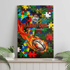 Rabbitohs Autism Awareness Canvas Wall Art Puzzle Flames Rugby Ball