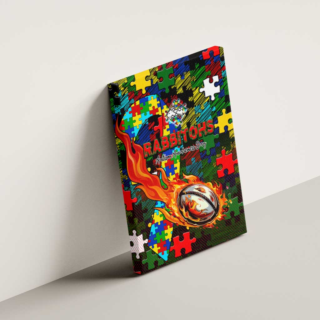 Rabbitohs Autism Awareness Canvas Wall Art Puzzle Flames Rugby Ball