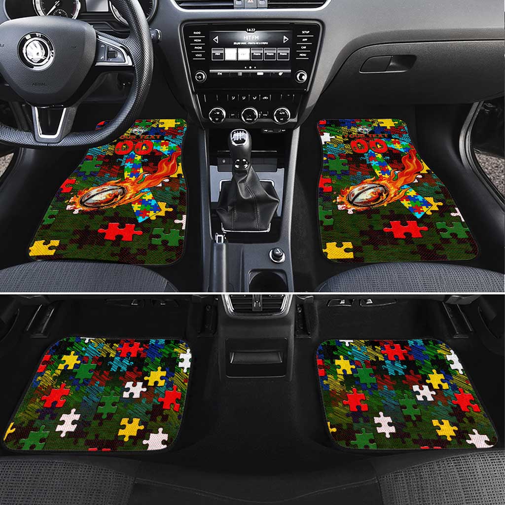 Rabbitohs Autism Awareness Car Mats Puzzle Flames Rugby Ball