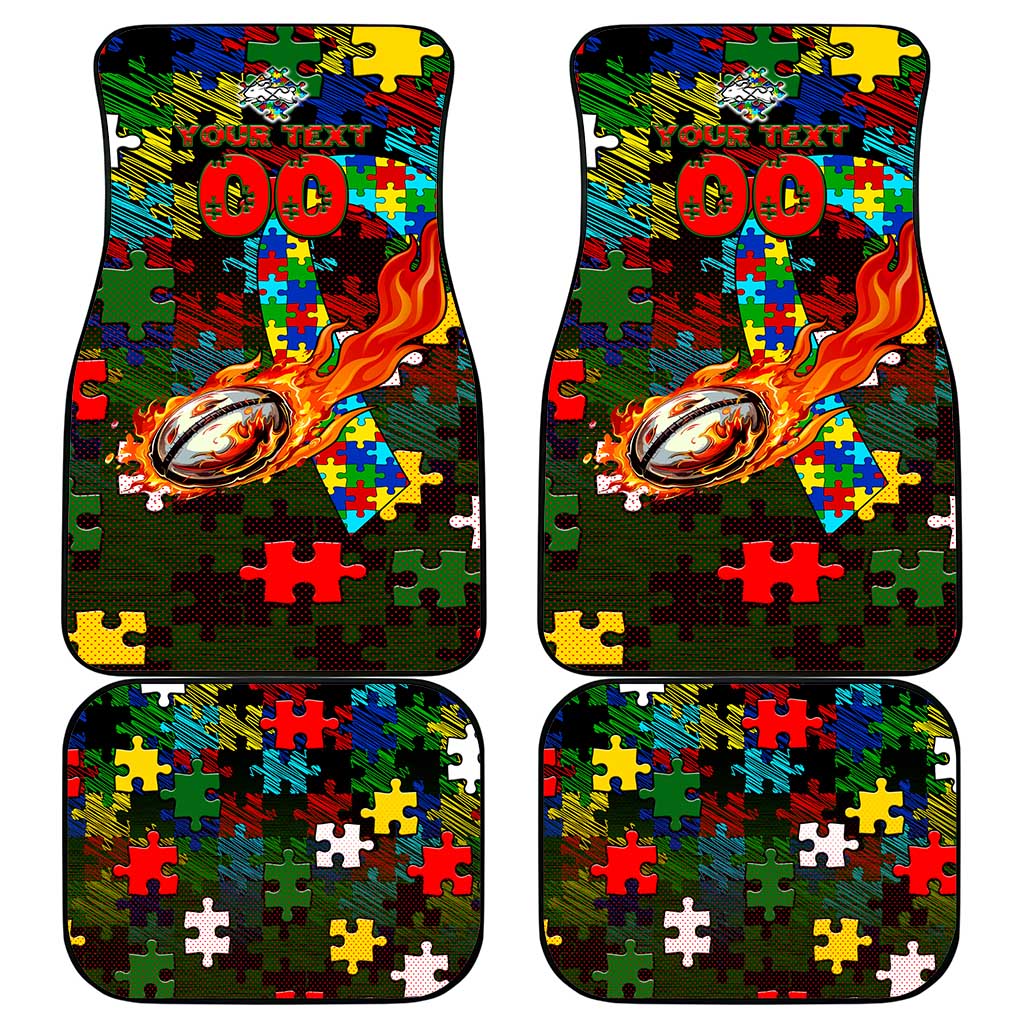 Rabbitohs Autism Awareness Car Mats Puzzle Flames Rugby Ball