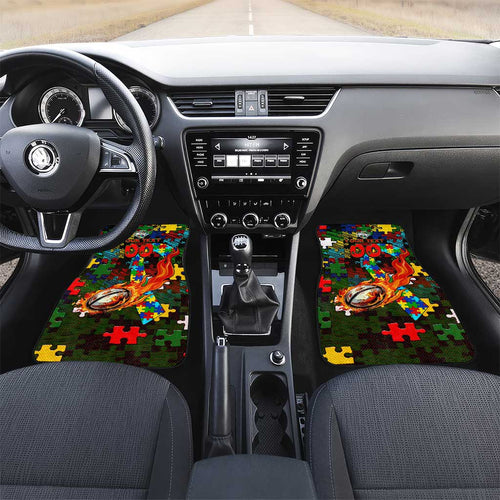 Rabbitohs Autism Awareness Car Mats Puzzle Flames Rugby Ball