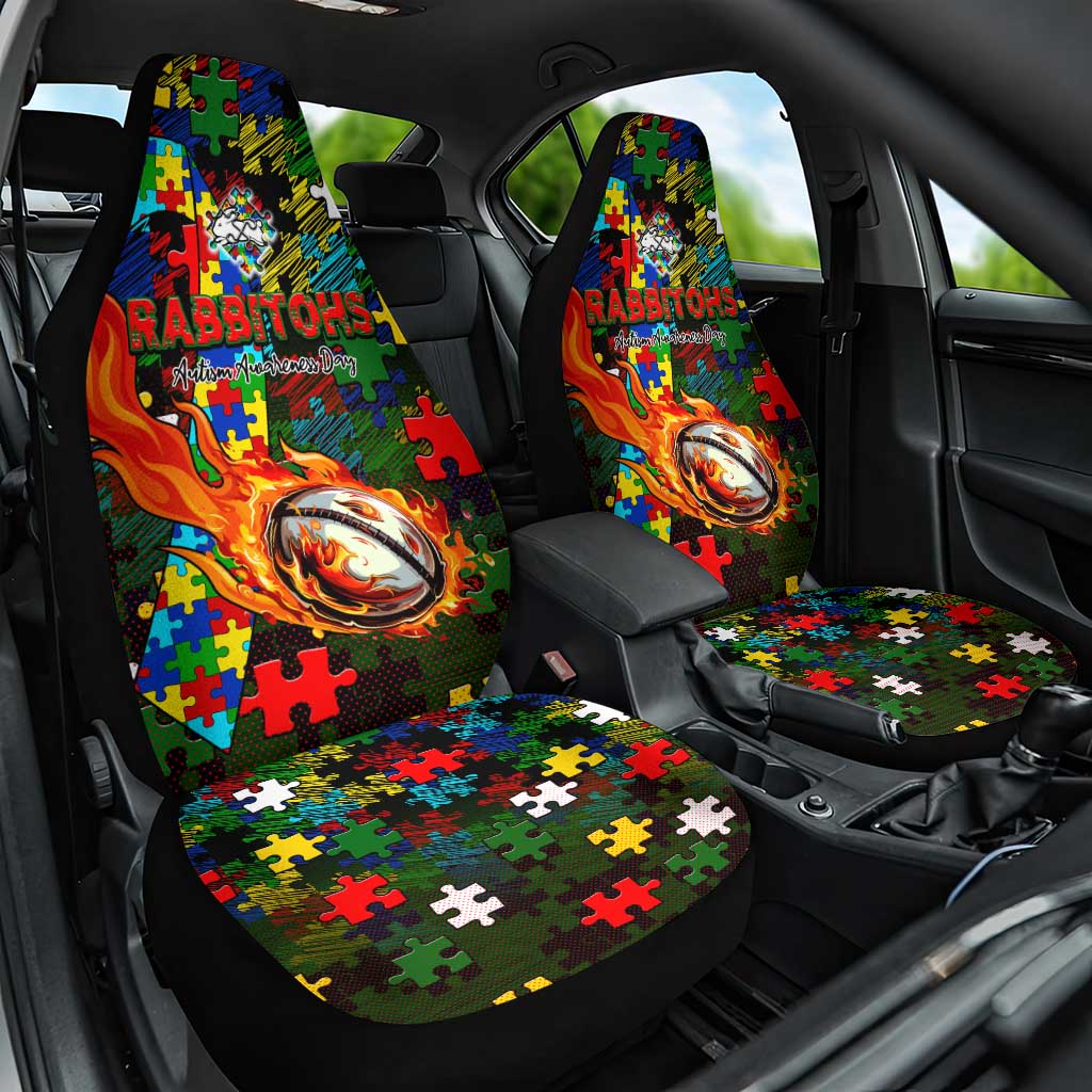 Rabbitohs Autism Awareness Car Seat Cover Puzzle Flames Rugby Ball