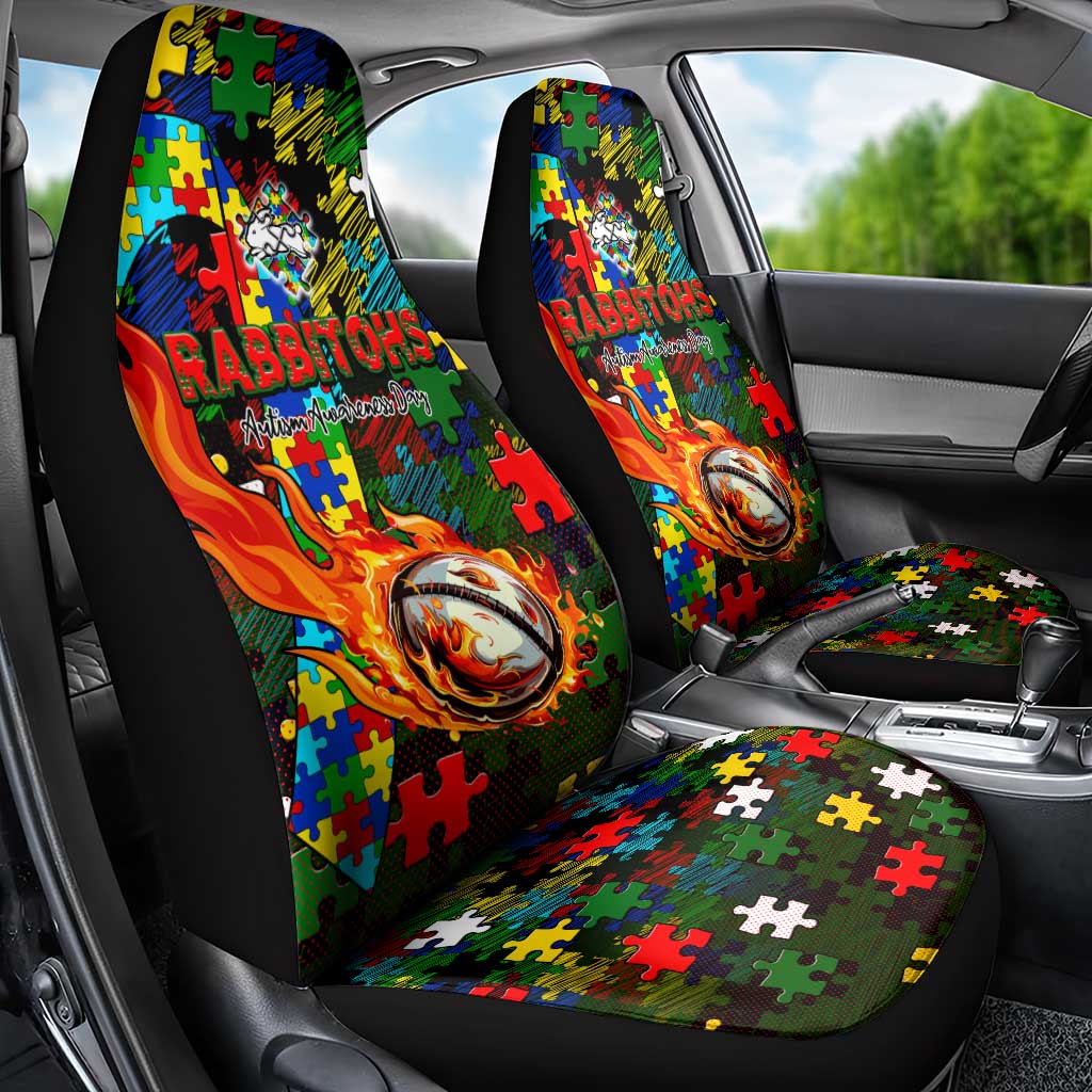 Rabbitohs Autism Awareness Car Seat Cover Puzzle Flames Rugby Ball