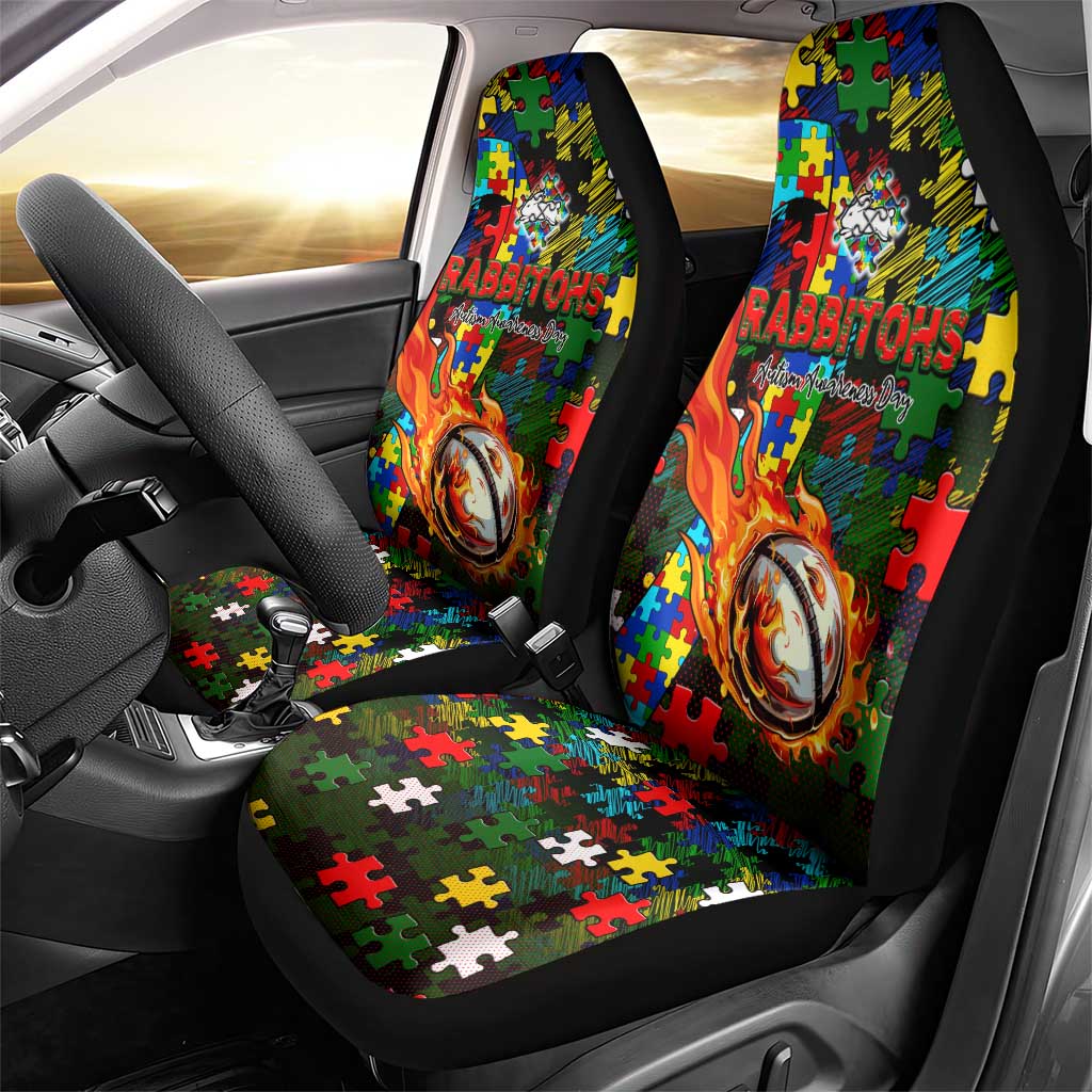 Rabbitohs Autism Awareness Car Seat Cover Puzzle Flames Rugby Ball