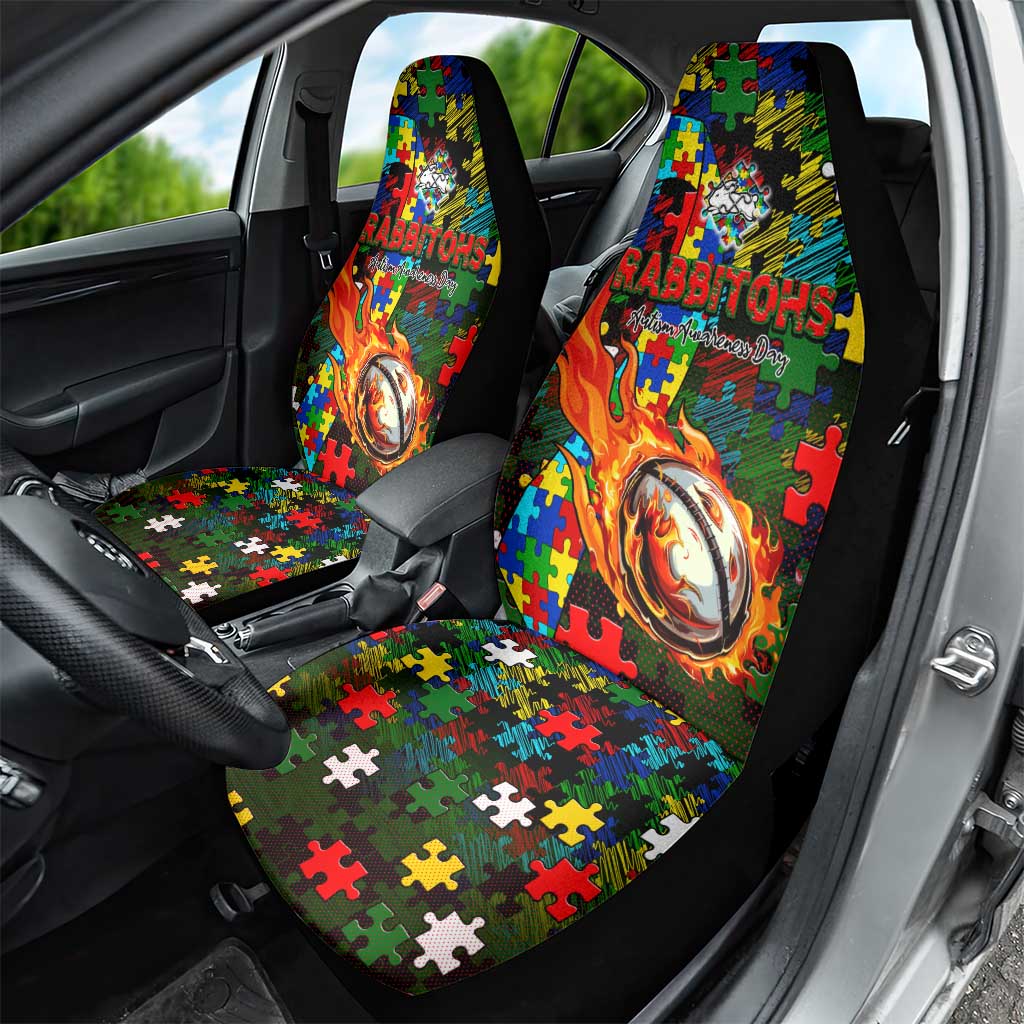 Rabbitohs Autism Awareness Car Seat Cover Puzzle Flames Rugby Ball