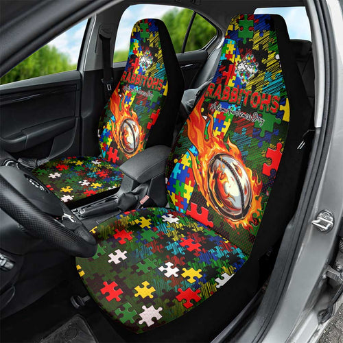 Rabbitohs Autism Awareness Car Seat Cover Puzzle Flames Rugby Ball