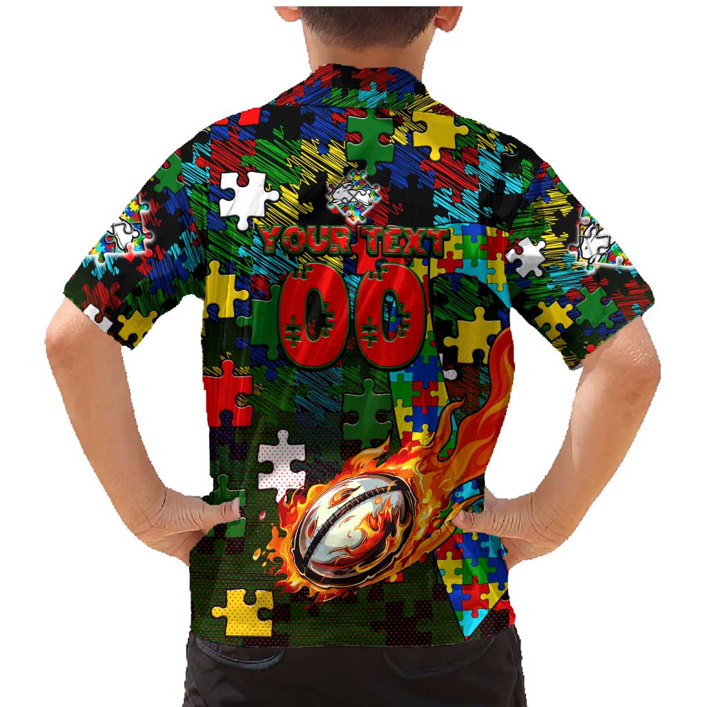 Rabbitohs Autism Awareness Family Matching Mermaid Dress and Hawaiian Shirt Puzzle Flames Rugby Ball