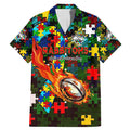 Rabbitohs Autism Awareness Family Matching Mermaid Dress and Hawaiian Shirt Puzzle Flames Rugby Ball