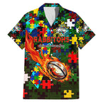 Rabbitohs Autism Awareness Family Matching Mermaid Dress and Hawaiian Shirt Puzzle Flames Rugby Ball