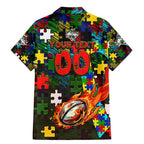 Rabbitohs Autism Awareness Family Matching Mermaid Dress and Hawaiian Shirt Puzzle Flames Rugby Ball