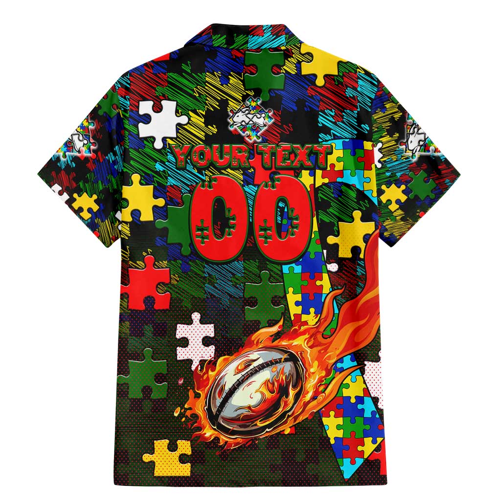 Rabbitohs Autism Awareness Family Matching Mermaid Dress and Hawaiian Shirt Puzzle Flames Rugby Ball