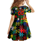 Rabbitohs Autism Awareness Family Matching Off Shoulder Maxi Dress and Hawaiian Shirt Puzzle Flames Rugby Ball