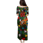 Rabbitohs Autism Awareness Family Matching Puletasi and Hawaiian Shirt Puzzle Flames Rugby Ball