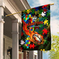 Rabbitohs Autism Awareness Garden Flag Puzzle Flames Rugby Ball