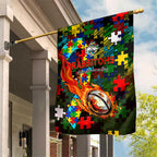 Rabbitohs Autism Awareness Garden Flag Puzzle Flames Rugby Ball