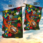 Rabbitohs Autism Awareness Garden Flag Puzzle Flames Rugby Ball