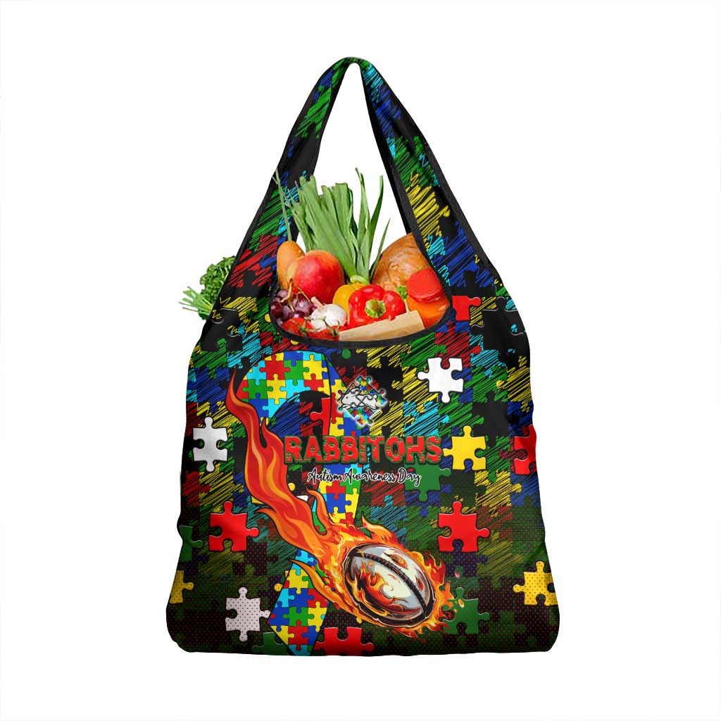 Rabbitohs Autism Awareness Grocery Bag Puzzle Flames Rugby Ball