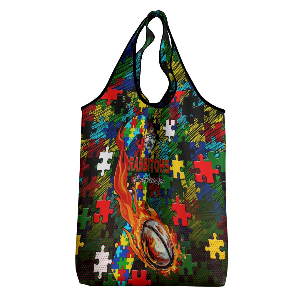 Rabbitohs Autism Awareness Grocery Bag Puzzle Flames Rugby Ball