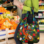 Rabbitohs Autism Awareness Grocery Bag Puzzle Flames Rugby Ball