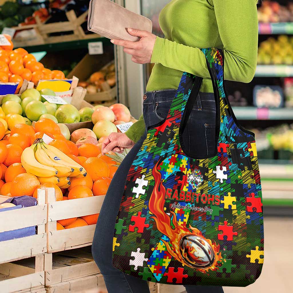 Rabbitohs Autism Awareness Grocery Bag Puzzle Flames Rugby Ball