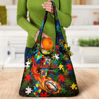 Rabbitohs Autism Awareness Grocery Bag Puzzle Flames Rugby Ball