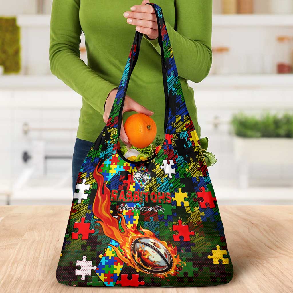 Rabbitohs Autism Awareness Grocery Bag Puzzle Flames Rugby Ball