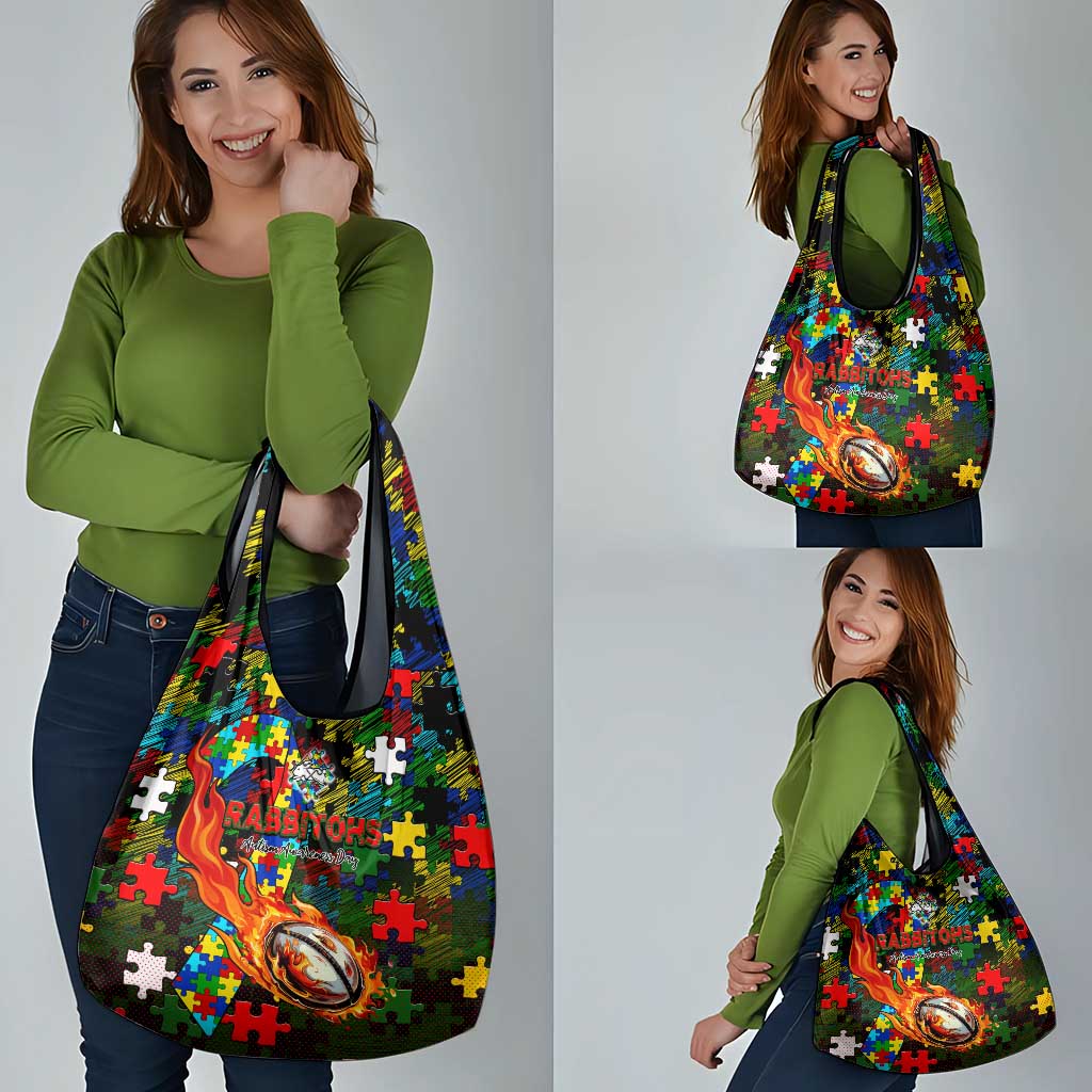 Rabbitohs Autism Awareness Grocery Bag Puzzle Flames Rugby Ball