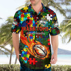 Rabbitohs Autism Awareness Hawaiian Shirt Puzzle Flames Rugby Ball