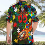 Rabbitohs Autism Awareness Hawaiian Shirt Puzzle Flames Rugby Ball