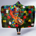 Rabbitohs Autism Awareness Hooded Blanket Puzzle Flames Rugby Ball