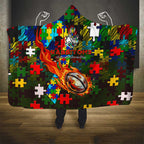 Rabbitohs Autism Awareness Hooded Blanket Puzzle Flames Rugby Ball