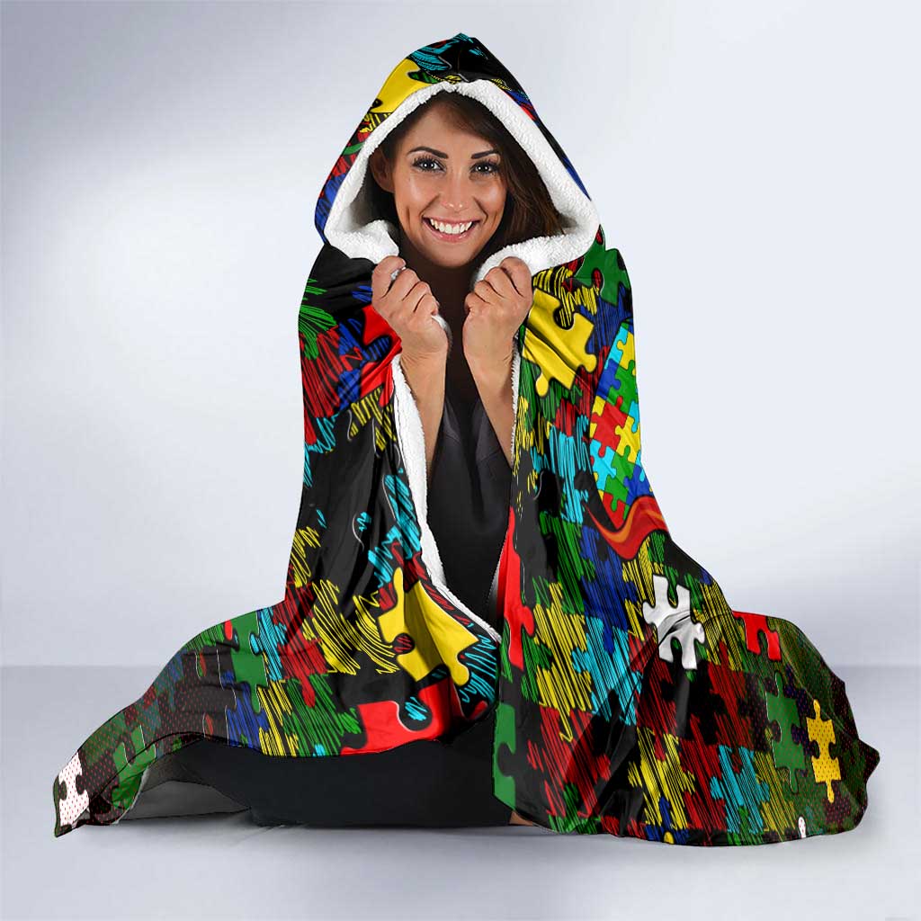 Rabbitohs Autism Awareness Hooded Blanket Puzzle Flames Rugby Ball