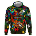 Rabbitohs Autism Awareness Hoodie Puzzle Flames Rugby Ball