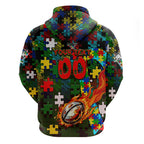 Rabbitohs Autism Awareness Hoodie Puzzle Flames Rugby Ball