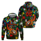 Rabbitohs Autism Awareness Hoodie Puzzle Flames Rugby Ball