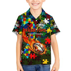 Rabbitohs Autism Awareness Kid Hawaiian Shirt Puzzle Flames Rugby Ball